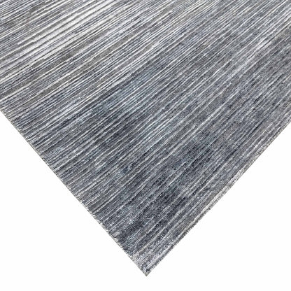 Blue Grey, Silk Wool Oxidized Modern Plain Handknotted 5.0x6.11Ft 152x212Cms Area Rug