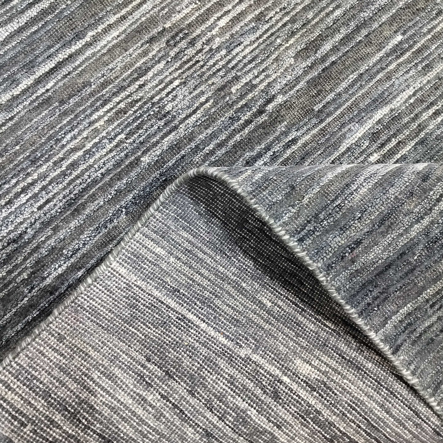 Blue Grey, Silk Wool Oxidized Modern Plain Handknotted 5.0x6.11Ft 152x212Cms Area Rug