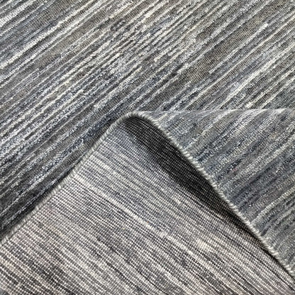 Blue Grey, Silk Wool Oxidized Modern Plain Handknotted 5.0x6.11Ft 152x212Cms Area Rug