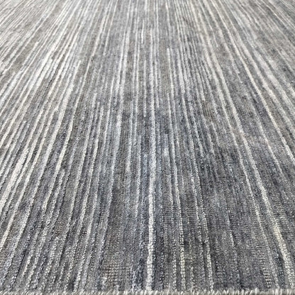 Blue Grey, Silk Wool Oxidized Modern Plain Handknotted 5.0x6.11Ft 152x212Cms Area Rug