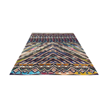 Blue and Multy, Pure Sari Silk Modern Geometrical Handknotted 8.11x11.10ft 271x360Cms Area Rug