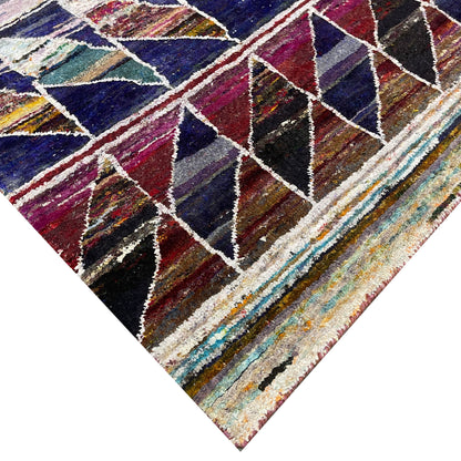 Blue and Multy, Pure Sari Silk Modern Geometrical Handknotted 8.11x11.10ft 271x360Cms Area Rug