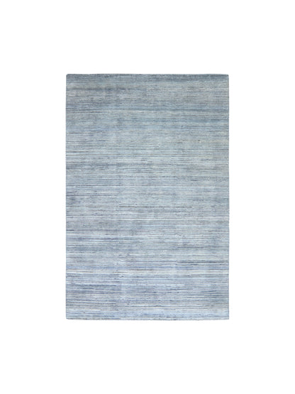 D. Grey Blue, Silk Wool Oxidized Modern Handknotted 6.0x9.2Ft 182x280Cms Area Rug