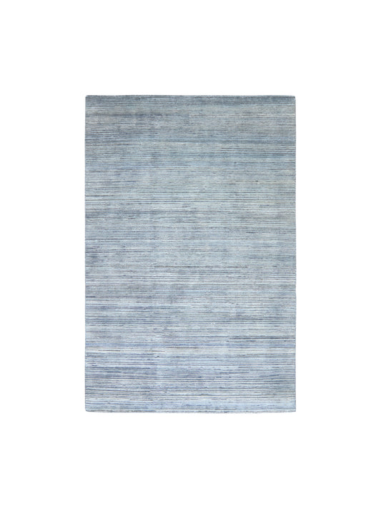 D. Grey Blue, Silk Wool Oxidized Modern Handknotted 6.0x9.2Ft 182x280Cms Area Rug