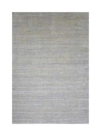 Beige and Grey, Silk Wool Oxidized Modern Solid Handknotted 9.9x13.11ft 296x423Cms Area Rug