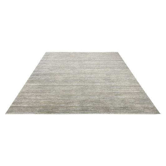 Beige and Grey, Silk Wool Oxidized Modern Solid Handknotted 9.9x13.11ft 296x423Cms Area Rug
