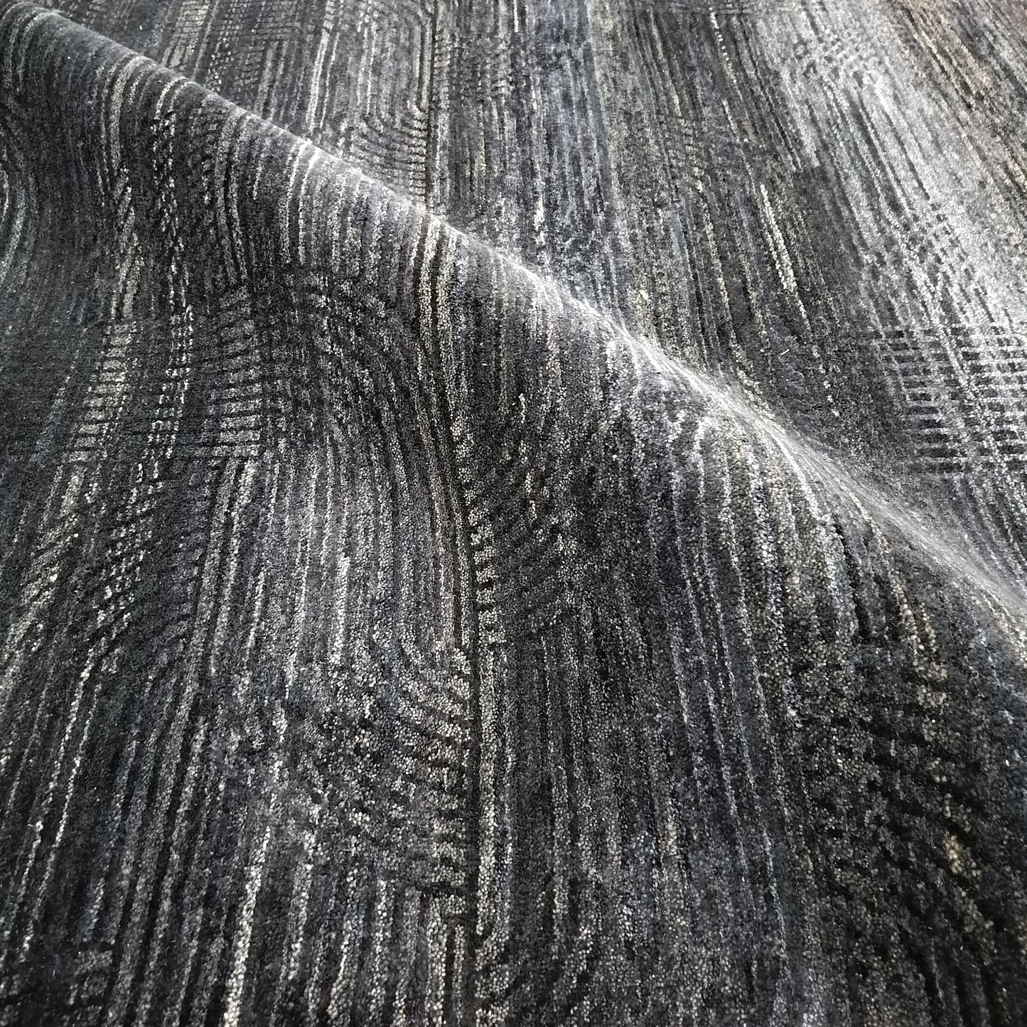 Black and Blue, Silk Wool Regular Pile Modern Geometrical Handknotted 11.10x14.11ft 360x456Cms Area Rug