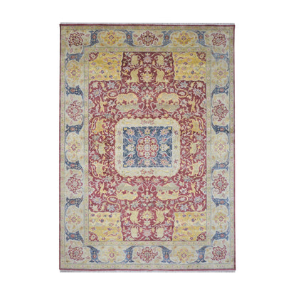 Red and Ivory Silk Hunting Persian Traditional Handknotted 10.1x14.1ft 306x430Cms Area Rug