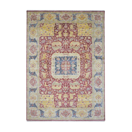 Red and Ivory Silk Hunting Persian Traditional Handknotted 10.1x14.1ft 306x430Cms Area Rug