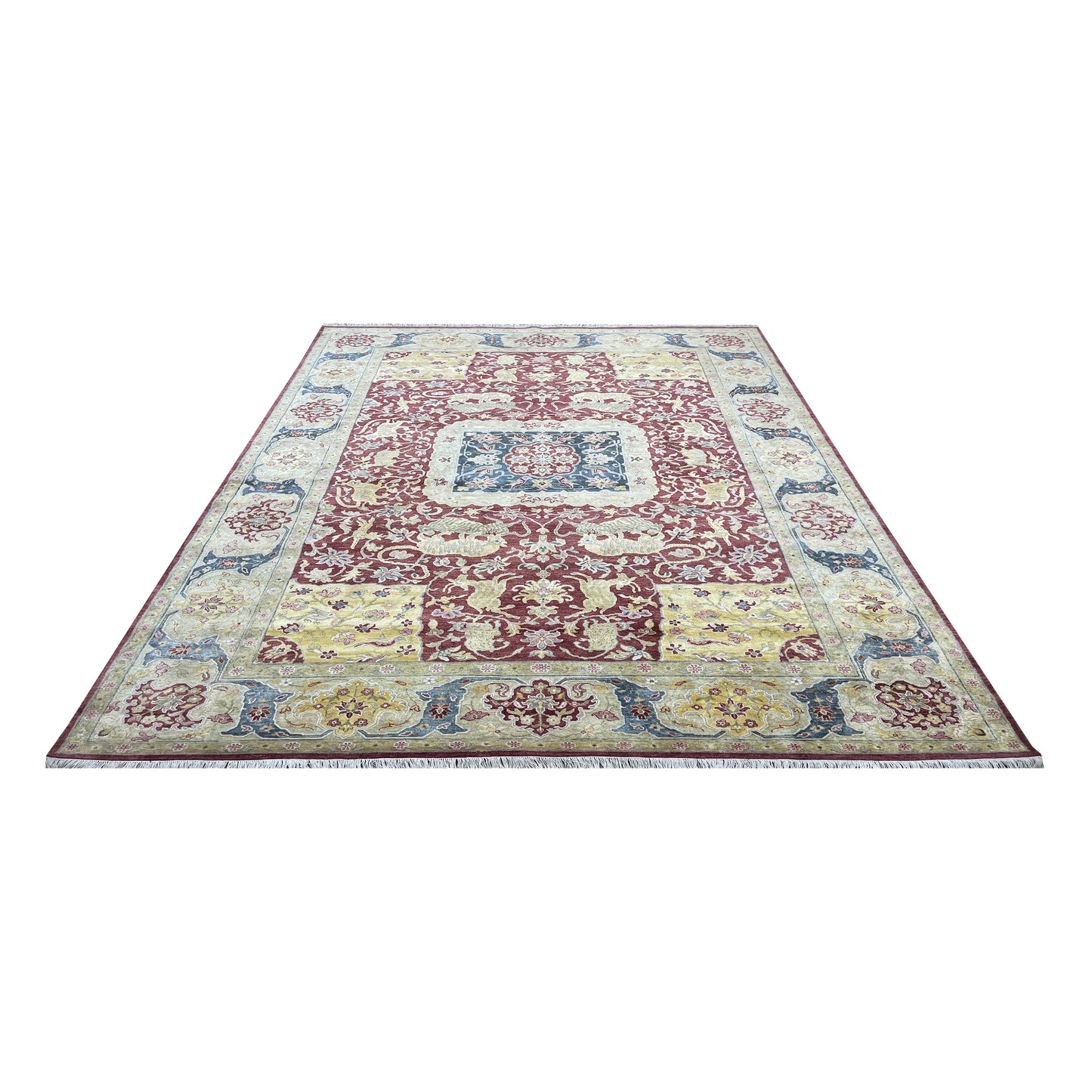 Red and Ivory Silk Hunting Persian Traditional Handknotted 10.1x14.1ft 306x430Cms Area Rug