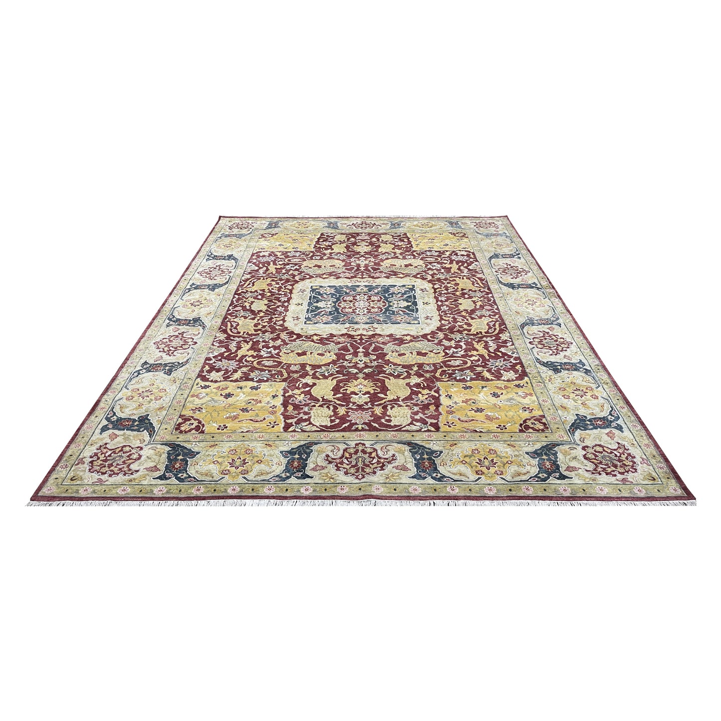 Red and Ivory Silk Hunting Persian Traditional Handknotted 10.1x14.1ft 306x430Cms Area Rug