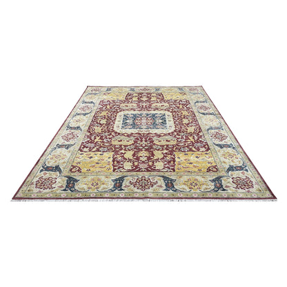 Red and Ivory Silk Hunting Persian Traditional Handknotted 10.1x14.1ft 306x430Cms Area Rug