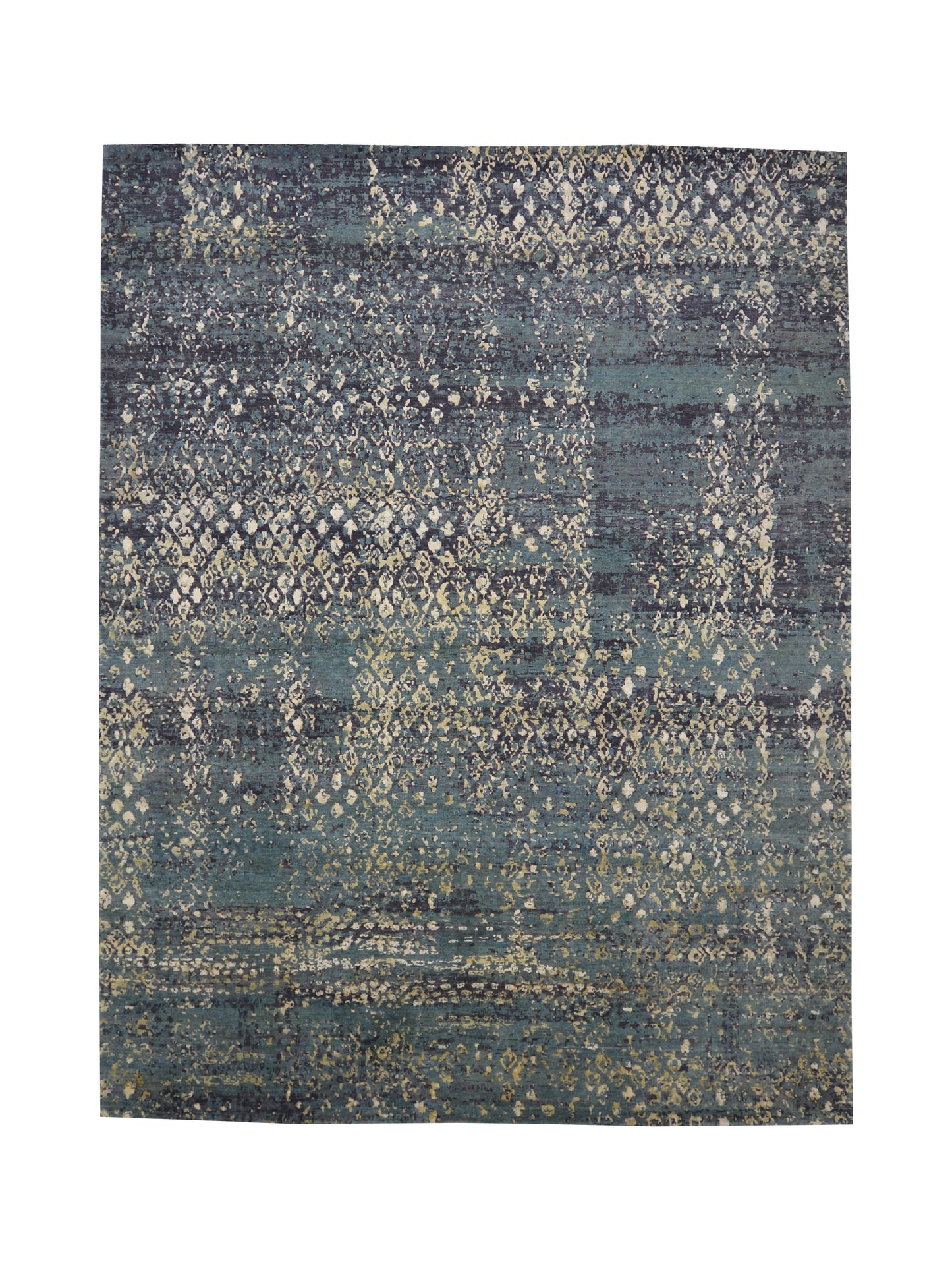 Green Silk Wool HI-LO Modern HandKnotted 7.11x10.1Ft 242x339Cms Area Rug