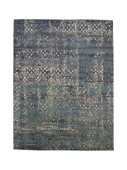 Green Silk Wool HI-LO Modern HandKnotted 7.11x10.1Ft 242x339Cms Area Rug