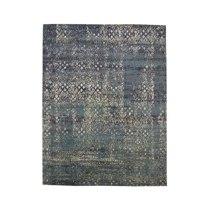 Green Silk Wool HI-LO Modern HandKnotted 7.11x10.1Ft 242x339Cms Area Rug