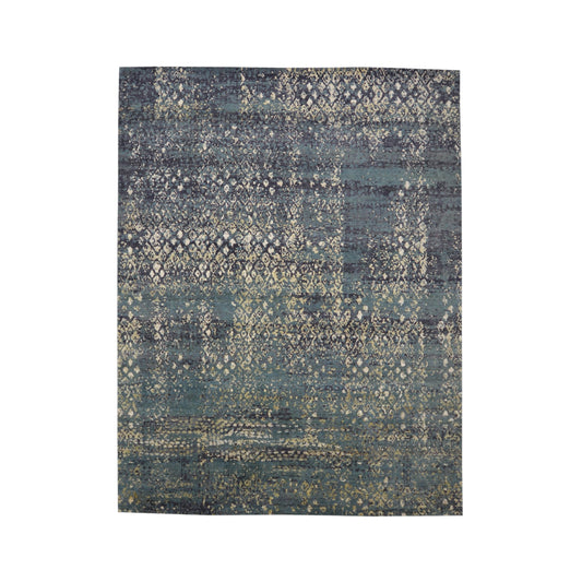 Green Silk Wool HI-LO Modern HandKnotted 7.11x10.1Ft 242x339Cms Area Rug