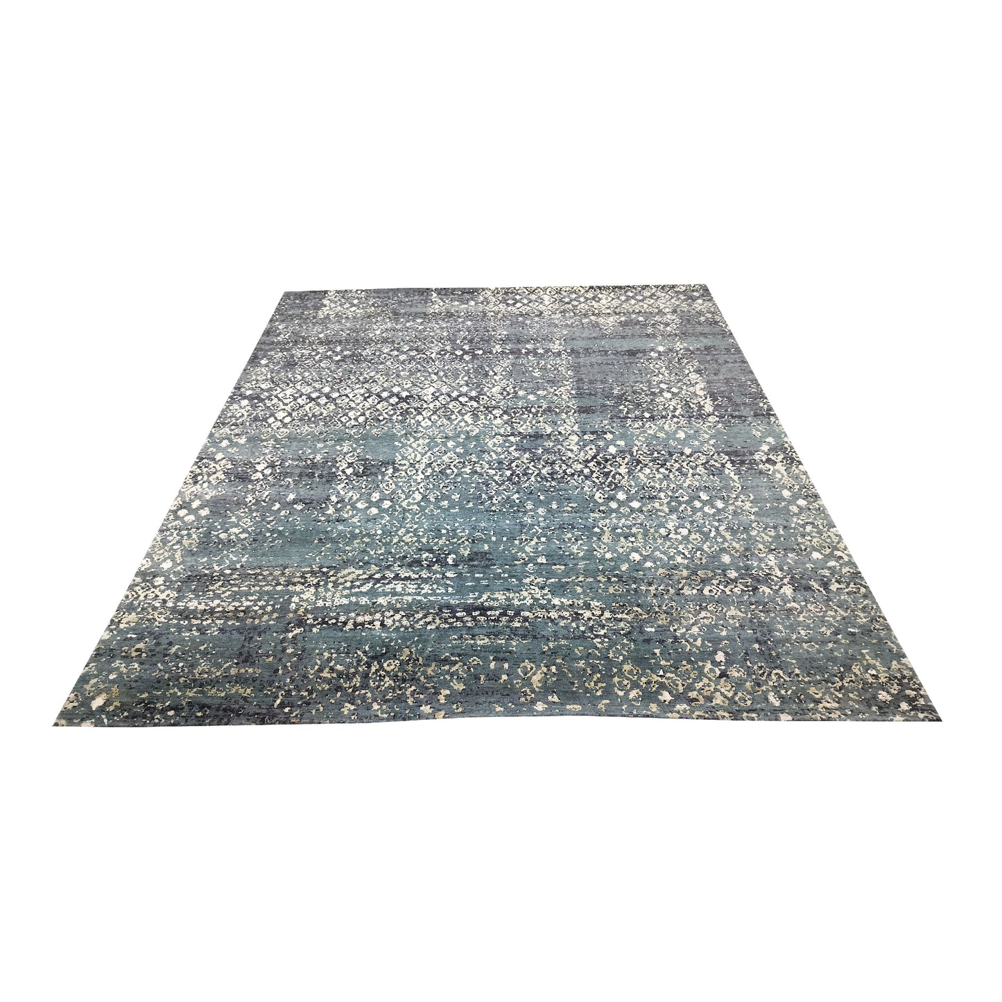 Green Silk Wool HI-LO Modern HandKnotted 7.11x10.1Ft 242x339Cms Area Rug