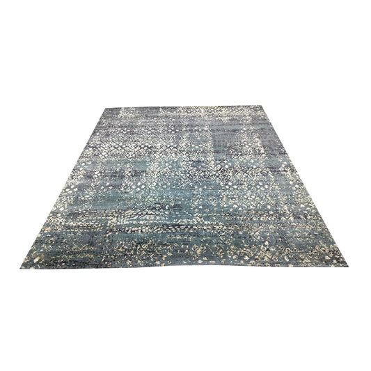 Green Silk Wool HI-LO Modern HandKnotted 7.11x10.1Ft 242x339Cms Area Rug