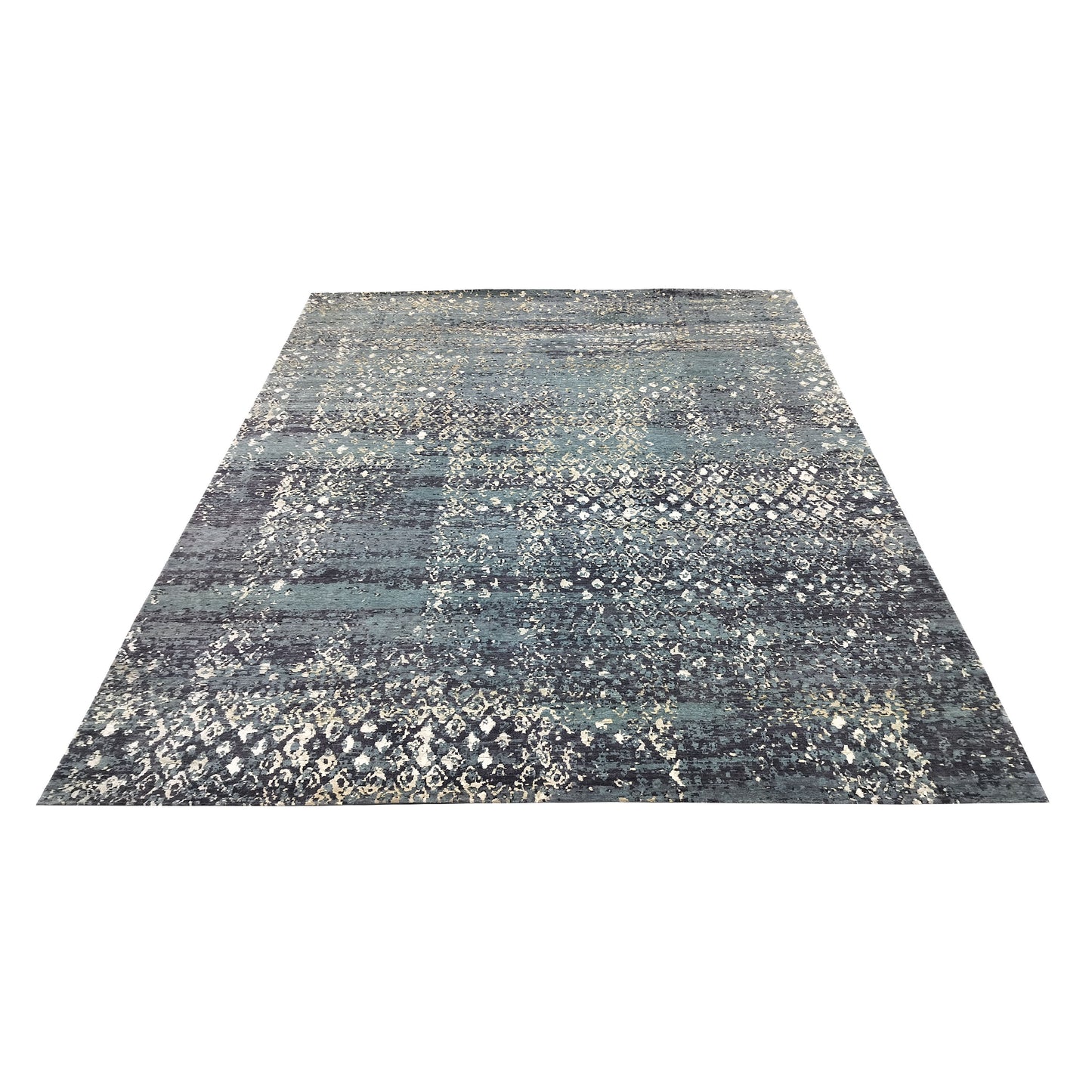 Green Silk Wool HI-LO Modern HandKnotted 7.11x10.1Ft 242x339Cms Area Rug