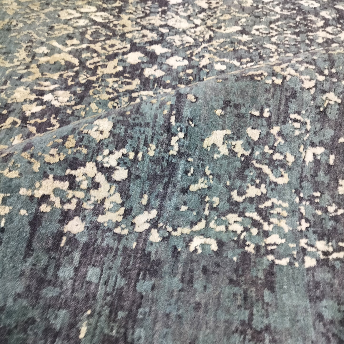 Green Silk Wool HI-LO Modern HandKnotted 7.11x10.1Ft 242x339Cms Area Rug