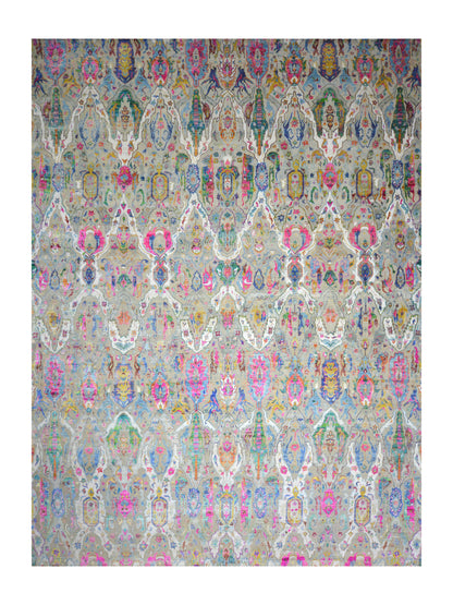 Grey and Multy, Sari Silk Oxidized Transitional Persian Handknotted 12.8x17.4ft 384x528Cms Area Rug