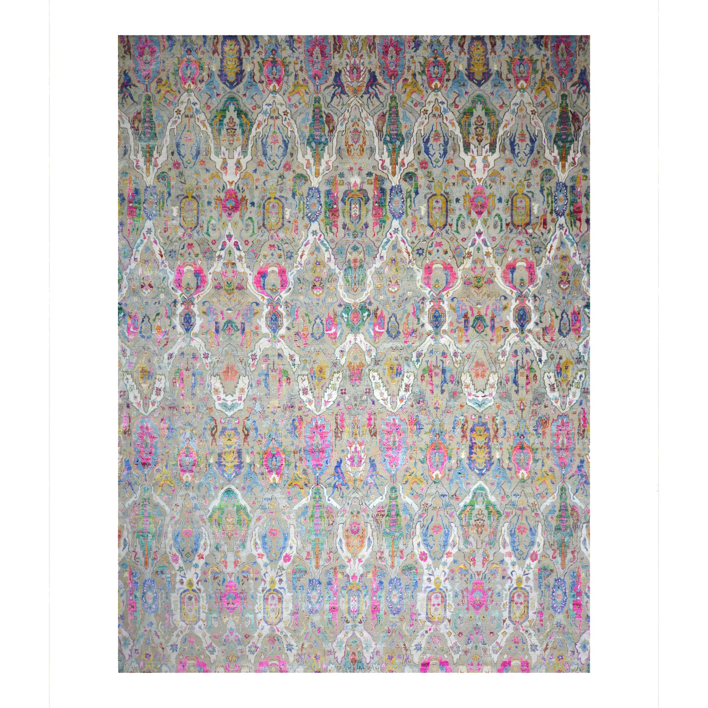 Grey and Multy, Sari Silk Oxidized Transitional Persian Handknotted 12.8x17.4ft 384x528Cms Area Rug