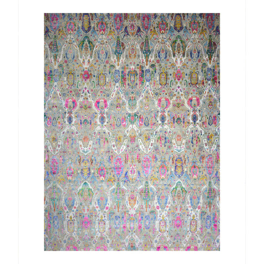 Grey and Multy, Sari Silk Oxidized Transitional Persian Handknotted 12.8x17.4ft 384x528Cms Area Rug