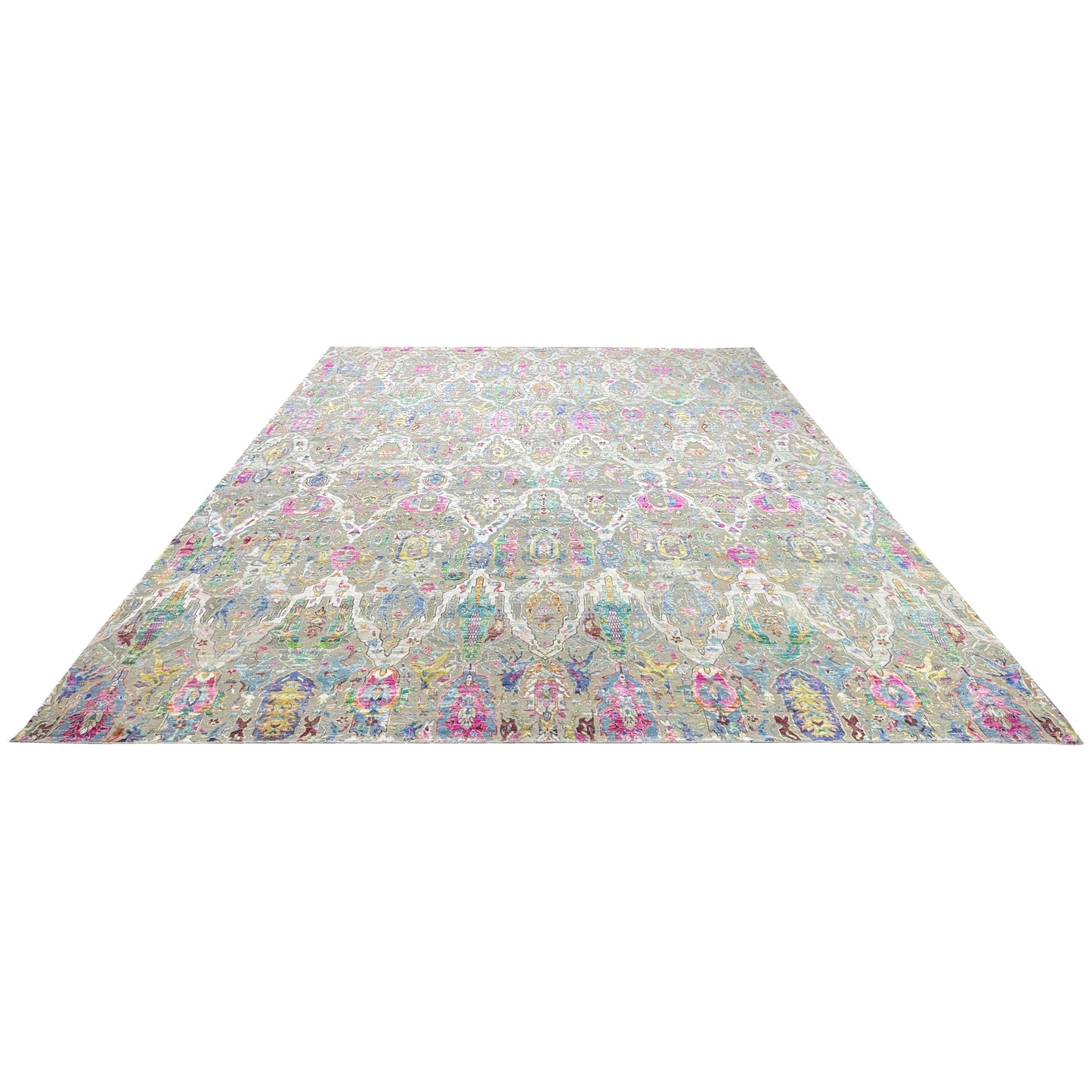 Grey and Multy, Sari Silk Oxidized Transitional Persian Handknotted 12.8x17.4ft 384x528Cms Area Rug