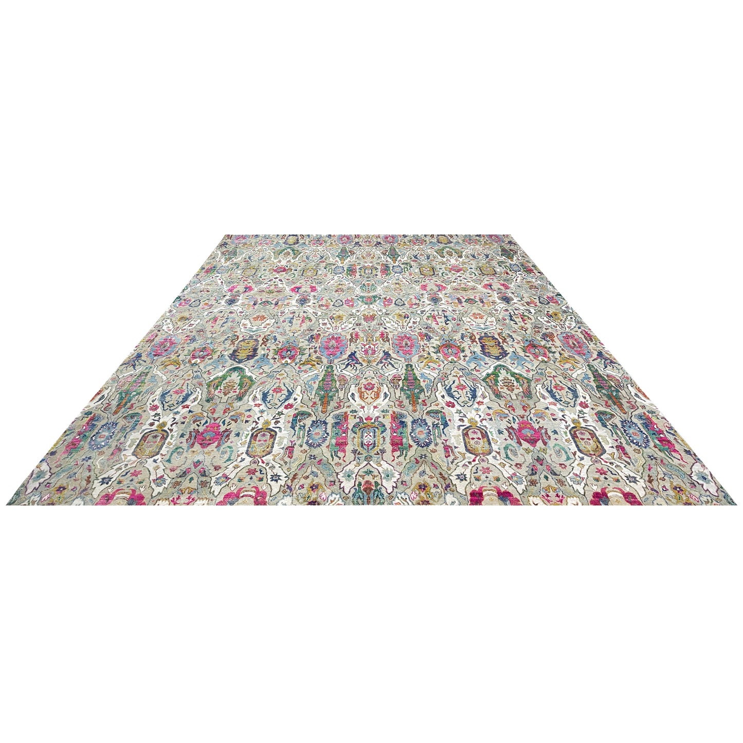 Grey and Multy, Sari Silk Oxidized Transitional Persian Handknotted 12.8x17.4ft 384x528Cms Area Rug