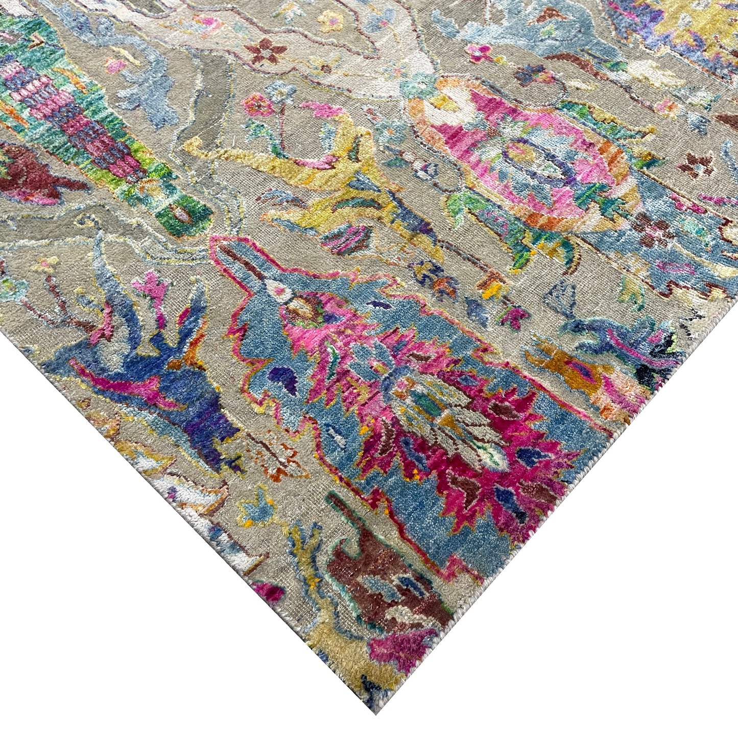 Grey and Multy, Sari Silk Oxidized Transitional Persian Handknotted 12.8x17.4ft 384x528Cms Area Rug