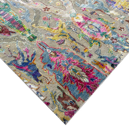 Grey and Multy, Sari Silk Oxidized Transitional Persian Handknotted 12.8x17.4ft 384x528Cms Area Rug