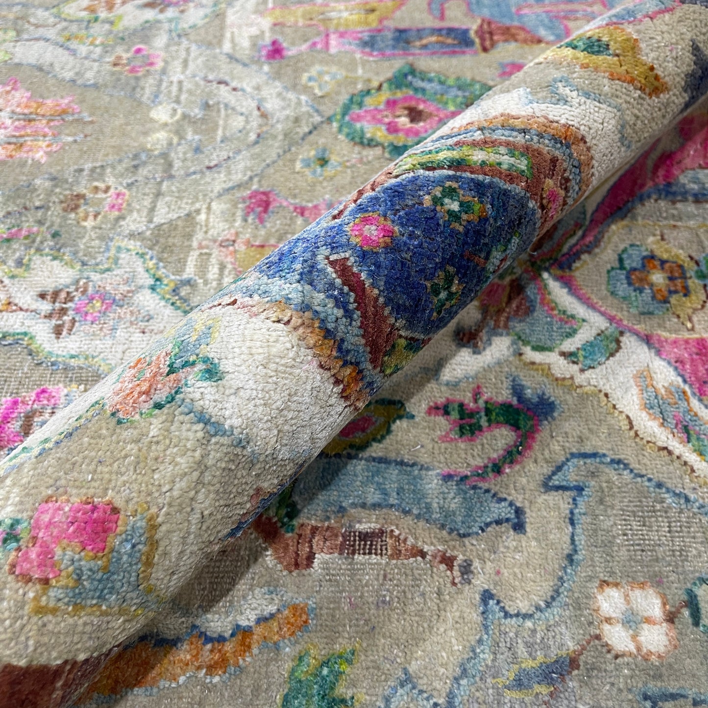 Grey and Multy, Sari Silk Oxidized Transitional Persian Handknotted 12.8x17.4ft 384x528Cms Area Rug