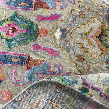 Grey and Multy, Sari Silk Oxidized Transitional Persian Handknotted 12.8x17.4ft 384x528Cms Area Rug