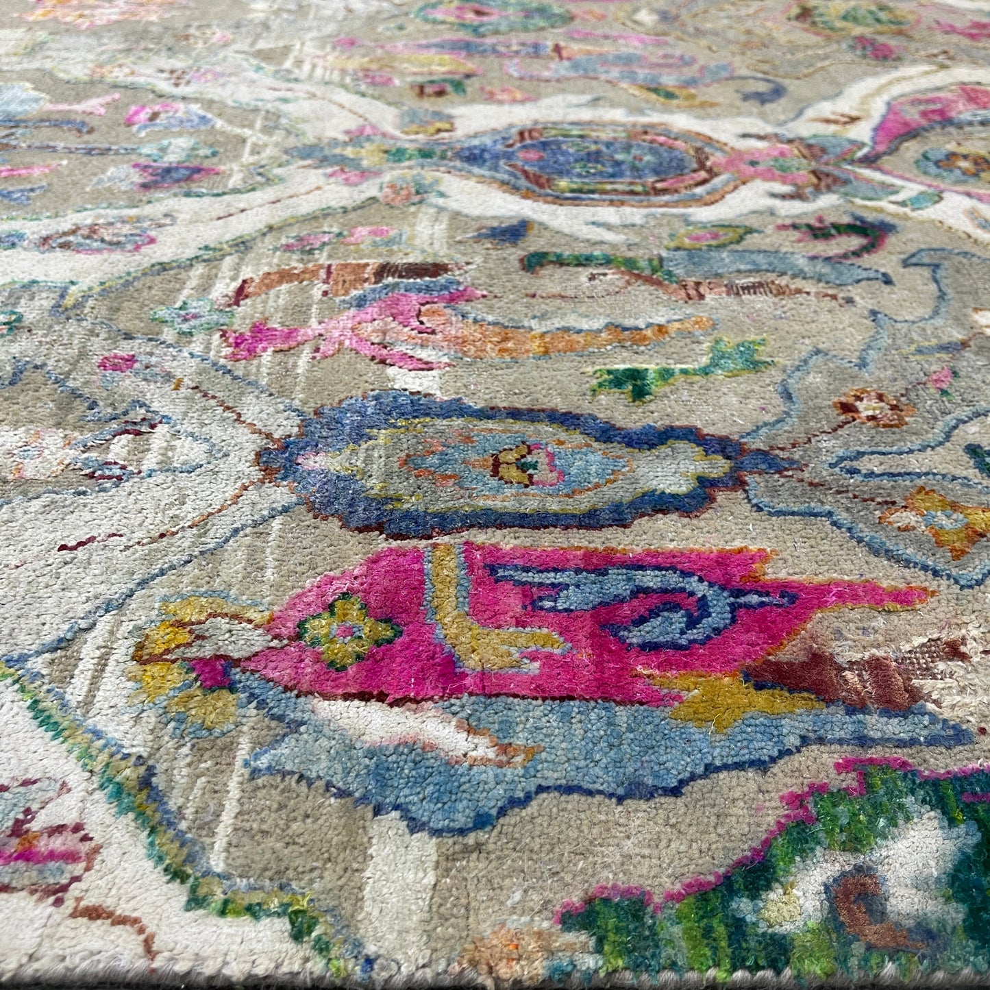 Grey and Multy, Sari Silk Oxidized Transitional Persian Handknotted 12.8x17.4ft 384x528Cms Area Rug