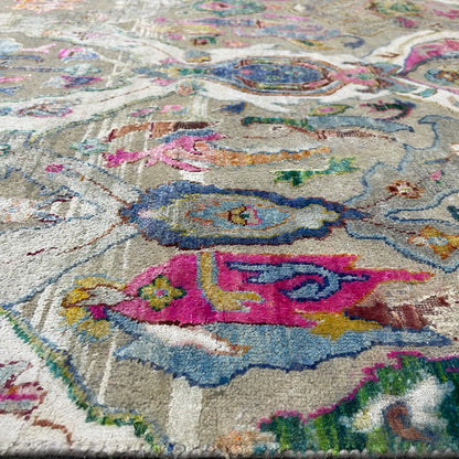 Grey and Multy, Sari Silk Oxidized Transitional Persian Handknotted 12.8x17.4ft 384x528Cms Area Rug