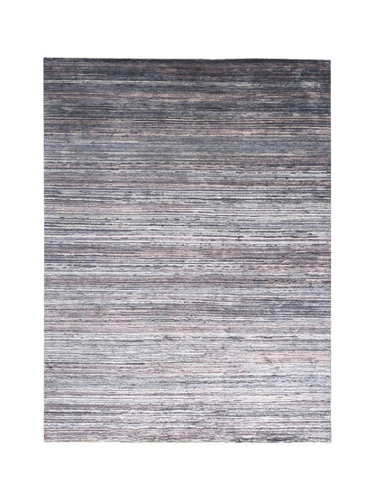 Grey and Brown, Silk Wool Oxidized Modern Solid Handknotted 8.11x12.1ft 275x368Cms Area Rug