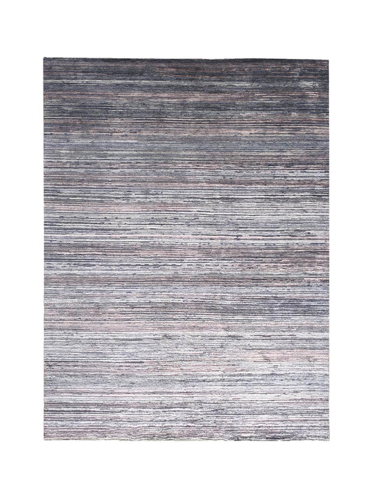 Grey and Brown, Silk Wool Oxidized Modern Solid Handknotted 8.11x12.1ft 275x368Cms Area Rug