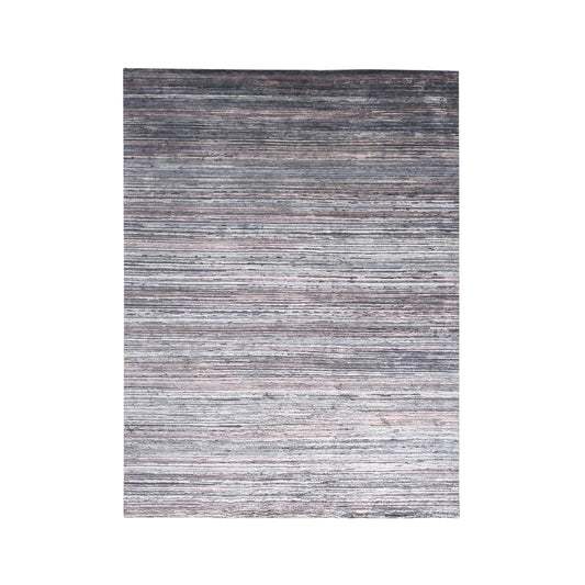 Grey and Brown, Silk Wool Oxidized Modern Solid Handknotted 8.11x12.1ft 275x368Cms Area Rug