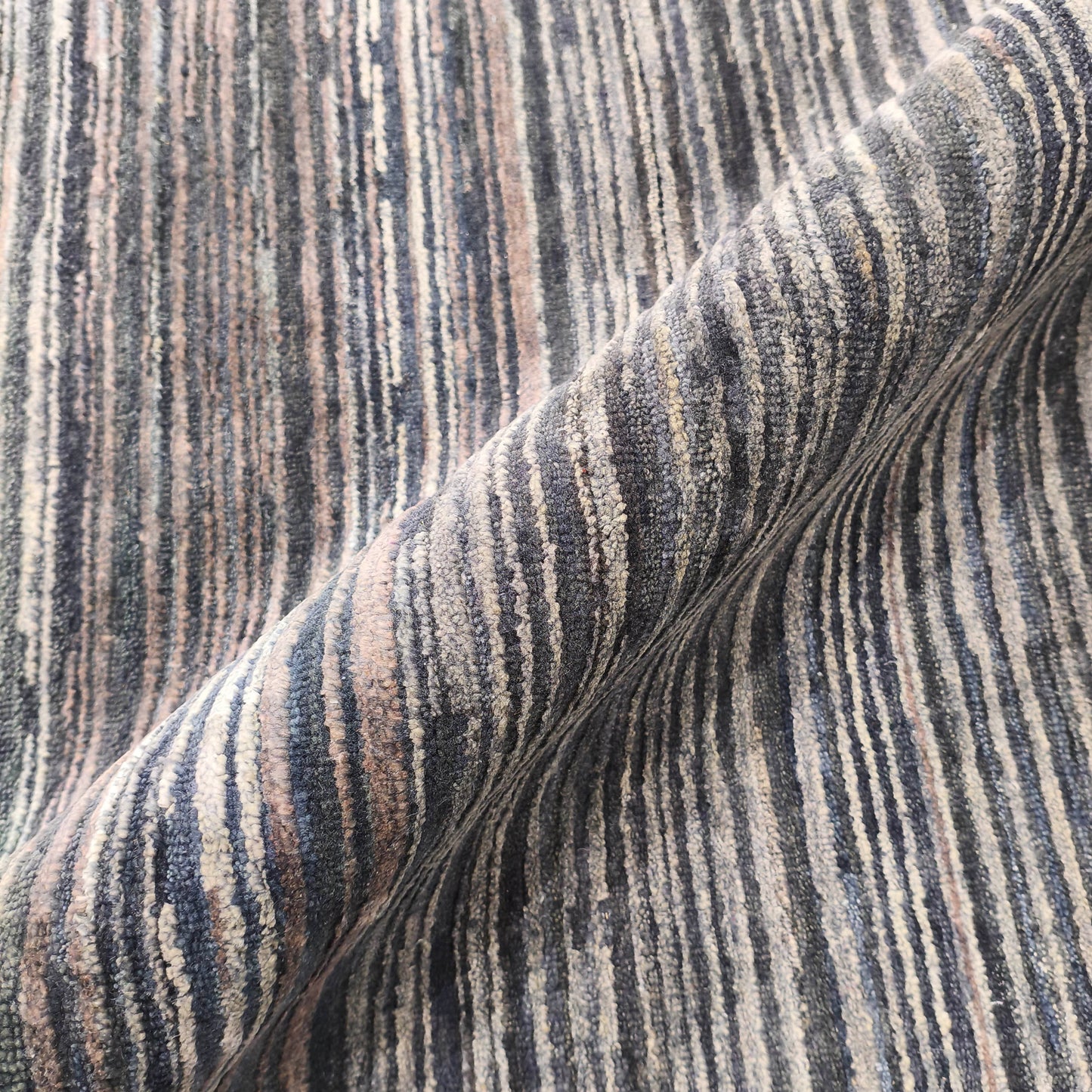 Grey and Brown, Silk Wool Oxidized Modern Solid Handknotted 8.11x12.1ft 275x368Cms Area Rug