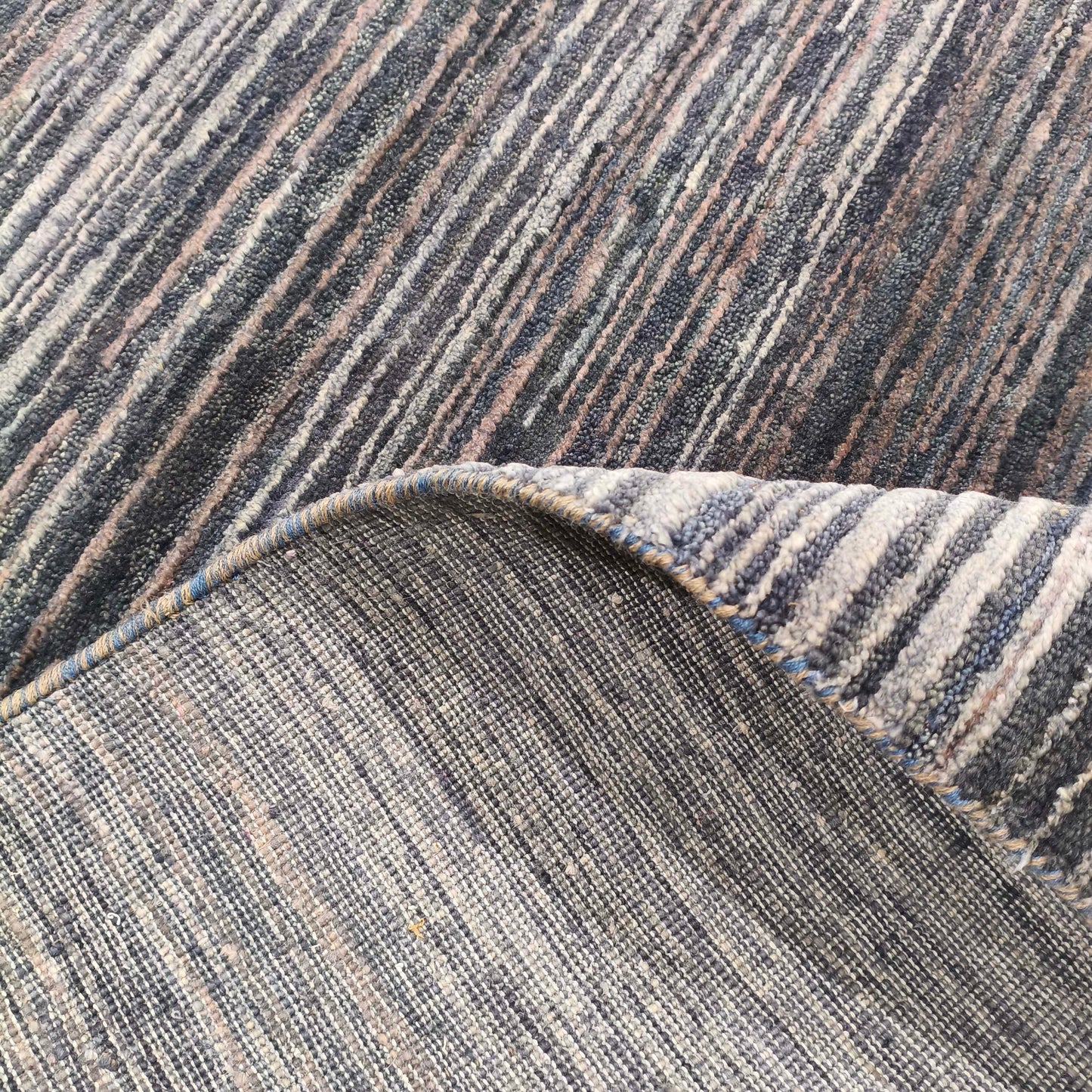 Grey and Brown, Silk Wool Oxidized Modern Solid Handknotted 8.11x12.1ft 275x368Cms Area Rug