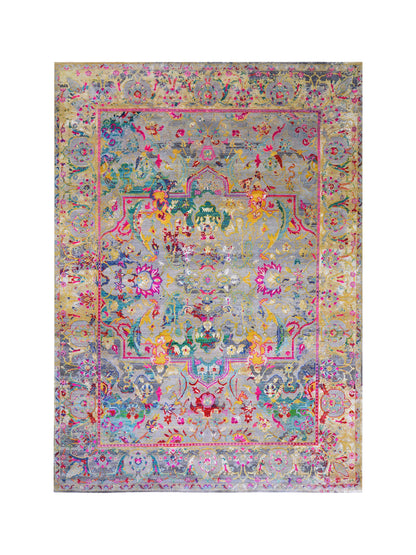 Grey and Gold, Blended Silk and Sari Silk Traditional Persian Handknotted 8.11x11.11ft 271x363Cms Area Rug