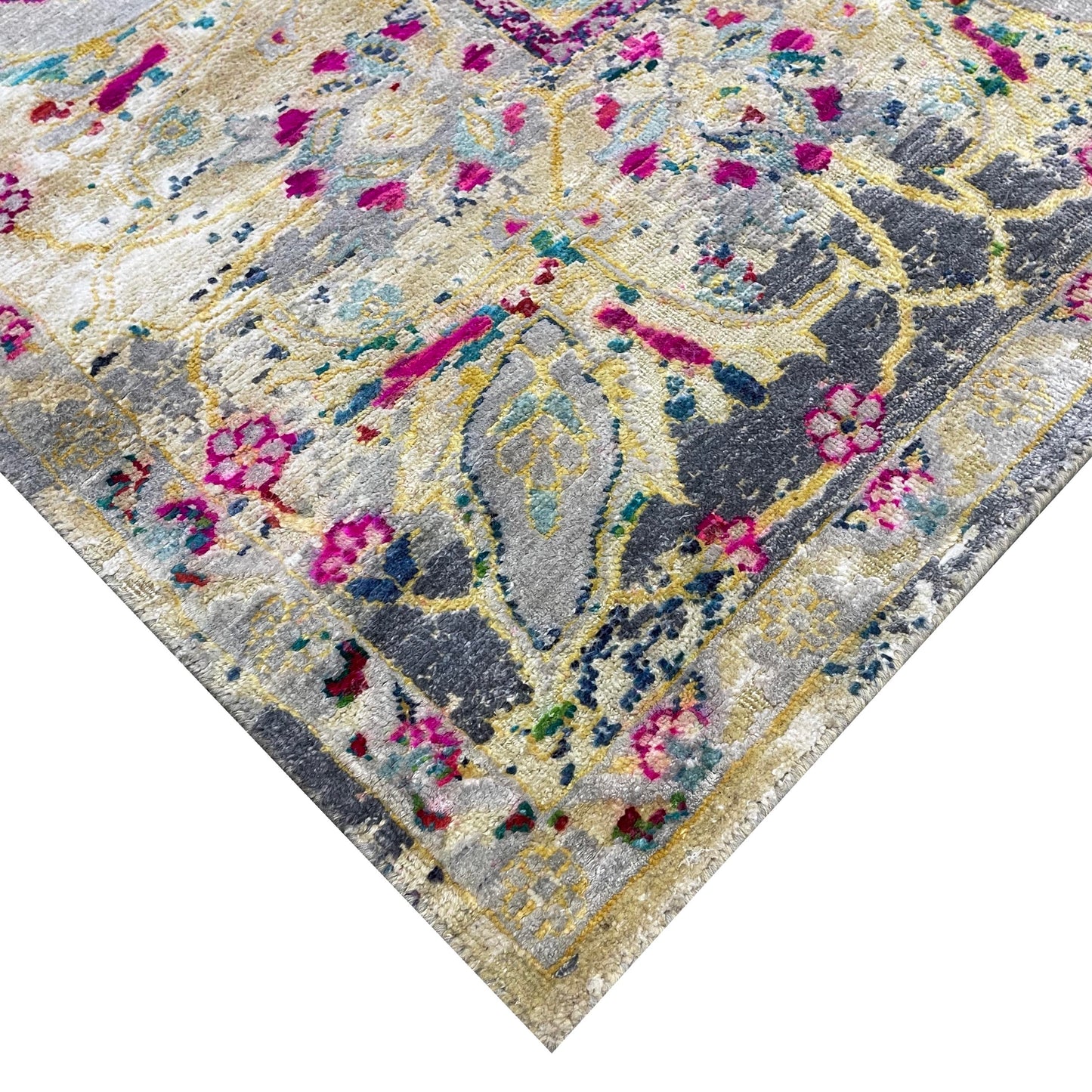 Grey and Gold, Blended Silk and Sari Silk Traditional Persian Handknotted 8.11x11.11ft 271x363Cms Area Rug