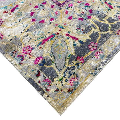Grey and Gold, Blended Silk and Sari Silk Traditional Persian Handknotted 8.11x11.11ft 271x363Cms Area Rug