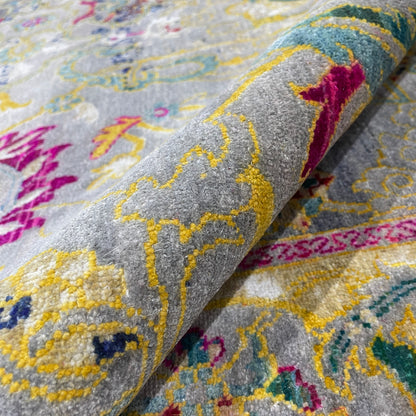 Grey and Gold, Blended Silk and Sari Silk Traditional Persian Handknotted 8.11x11.11ft 271x363Cms Area Rug
