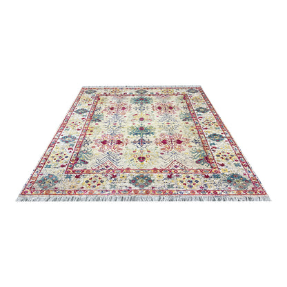 Beige and Pink Blended Silk and Sari Silk Wool Erased Oushak Traditional Handknotted 8.11x12.2ft 273x370Cms Area Rug
