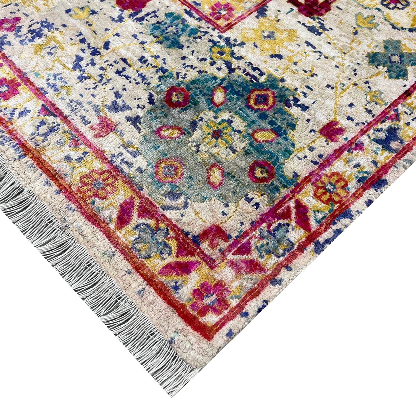 Beige and Pink Blended Silk and Sari Silk Wool Erased Oushak Traditional Handknotted 8.11x12.2ft 273x370Cms Area Rug