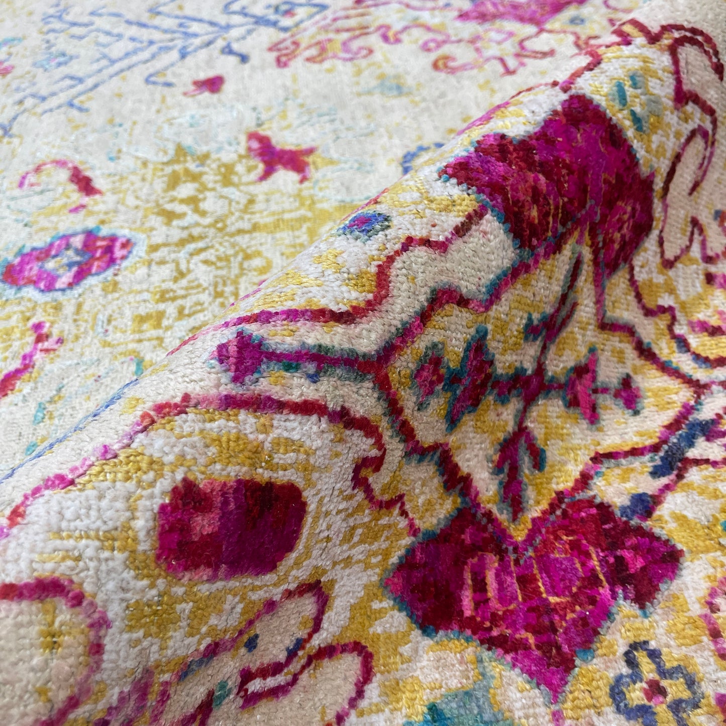 Beige and Pink Blended Silk and Sari Silk Wool Erased Oushak Traditional Handknotted 8.11x12.2ft 273x370Cms Area Rug
