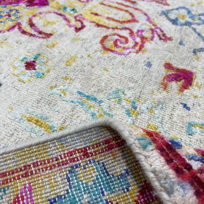Beige and Pink Blended Silk and Sari Silk Wool Erased Oushak Traditional Handknotted 8.11x12.2ft 273x370Cms Area Rug