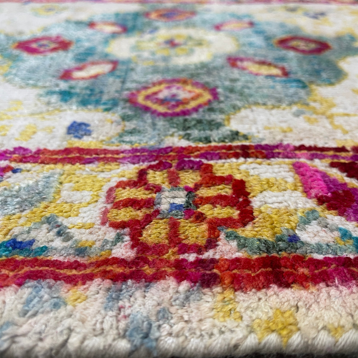 Beige and Pink Blended Silk and Sari Silk Wool Erased Oushak Traditional Handknotted 8.11x12.2ft 273x370Cms Area Rug