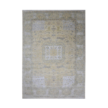 Beige and Ivory, Blended Silk Wool Oxidized  Traditional Hunting Persian Handknotted 10.3x14.5ft 310x440Cms Area Rug